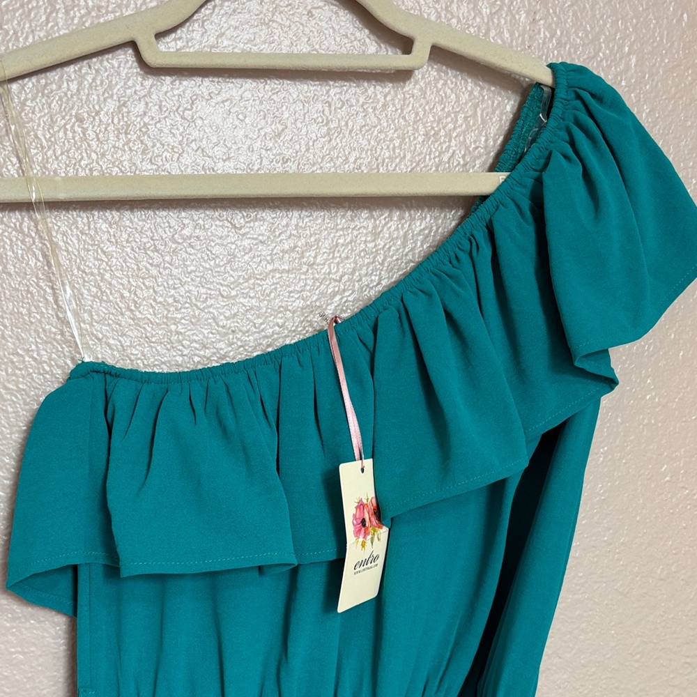 Entro Turquoise Off-Shoulder Ruffle Dress - Picture 3 of 3